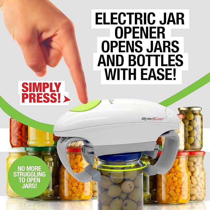 Robotwist Automatic Jar Opener,Deluxe Model with Improved Torque,Robo Twist Kitchen Gadgets for Home,Electric Handsfree Easy Jar Opener – Works on All-Jar Sizes,As Seen on TV,(Pack of 6)