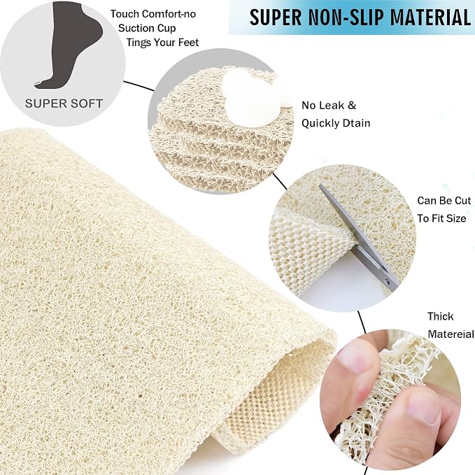 godehone Shower Mats Non Slip Without Suction Cups, PVC Loofah Bathroom Mats, Loofah Mats for Shower and Bathroom, Quick Drying, 23.6× 47.2 Inch, Beige