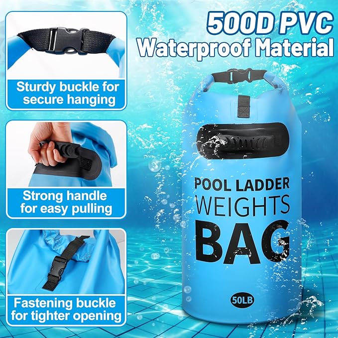 Heavy Duty Pool Ladder Weights - 50lbs Sand Fillable Universal Sand Bags Step Anchors, 500D PVC Waterproof Tear-Resistance Foldable Sandbags for Above Ground Swimming Pools Stair Entry Systems, 1 Pack