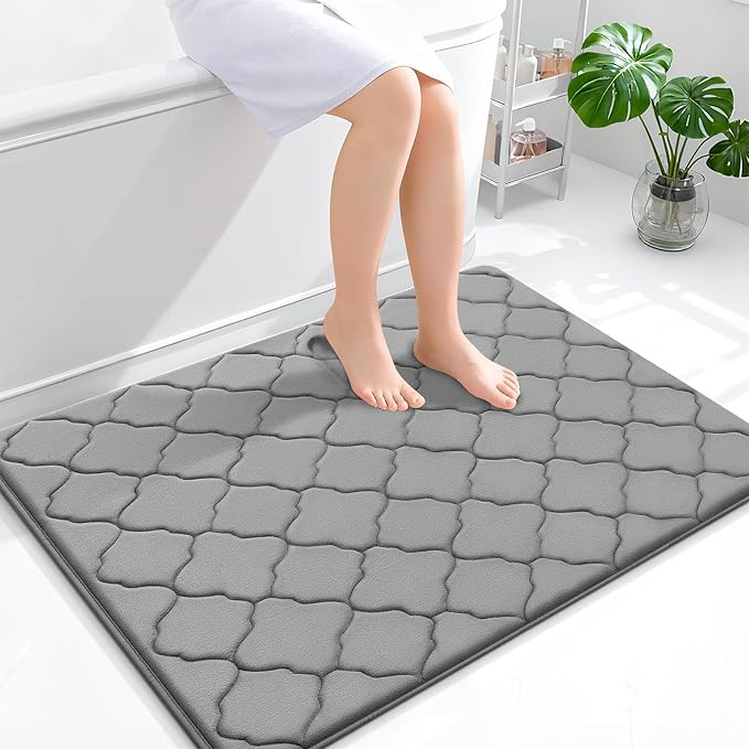 OLANLY Memory Foam Bath Mat Rug 40x32, Ultra Soft and Absorbent Bathroom Rugs, Non-Slip, Comfortable, Machine Washable Bath Carpet for Bathroom Floor, Tub, Shower and Home Decor Accessories, Grey
