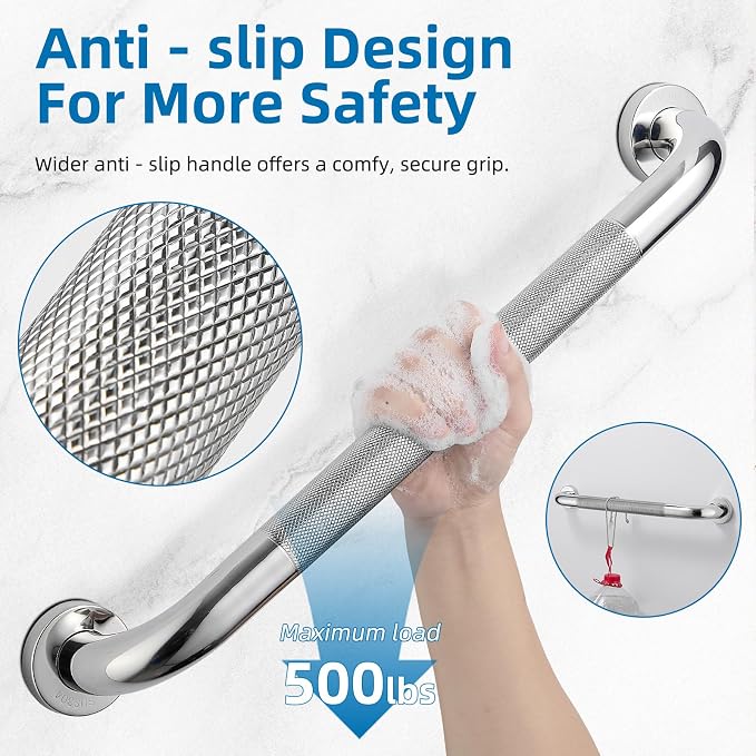 Grab Bars for Shower, Zynuhmo 2 Pack 20 Inch Anti Slip Bathroom Safety Grab Bar 1.25" Diameter Stainless Steel Shower Handrail for Handicap Injury Pregnant Senior Assist Shower Handle(Polished Nickel)