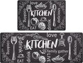 HEBE Kitchen Rugs Set of 2, Cushioned Anti Fatigue Kitchen Mats for Floor, Non Slip Waterproof Comfort Standing Desk Mat Carpet for Sink, Stove, Laundry Room, Black
