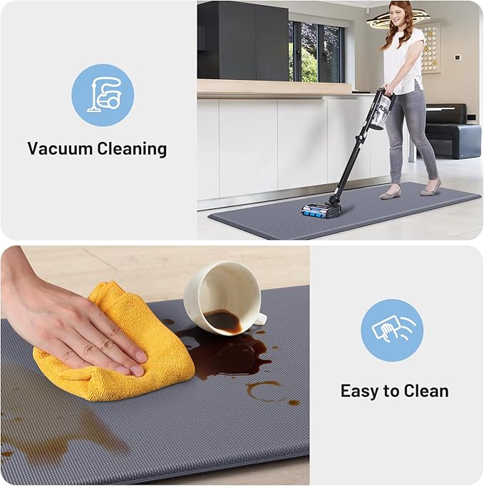 StepLively Kitchen Mat, 2 PCS Kitchen Rugs, Cushioned Kitchen Mats for Floor, Anti Fatigue Kitchen Rug Set, Non-Skid Standing Mat for Kitchen, Office, Sink, 17.3"×30"+17.3"×59", Grey
