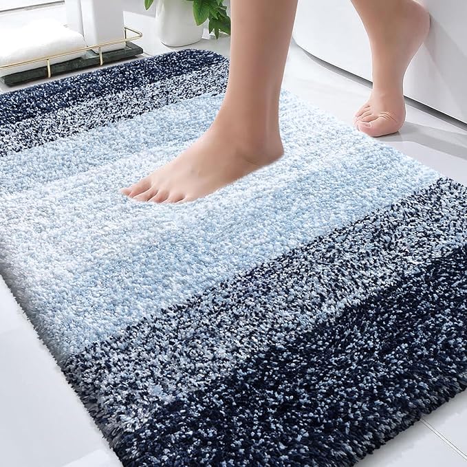 OLANLY Bathroom Rugs Mat 34x21, Extra Soft Absorbent Microfiber Bath Rugs, Rubber Backing, Quick Dry, Machine Washable Bath Mats for Bathroom Floor, Tub and Shower, Home Decor Accessories, Navy Blue