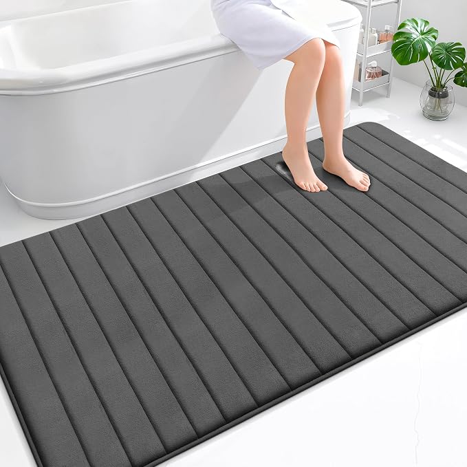 OLANLY Memory Foam Bath Mat 70x46, Super Soft Absorbent Bathroom Rugs, Quick Dry, Machine Washable Shower Floor Rugs, Bathmat Carpet, Bathroom Home Decor Accessories, Black