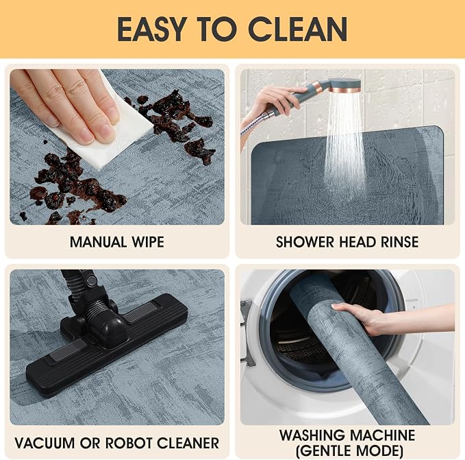 ACCUMTEK Non Slip Bath Mat, Thin Bathroom Rugs Fit Under Door, Quick Dry Bath Mats, Machine Washable Bath Rugs for Bathroom, Bathtub & Kitchen, Bathtub, Haze Blue/Marble/32 x20
