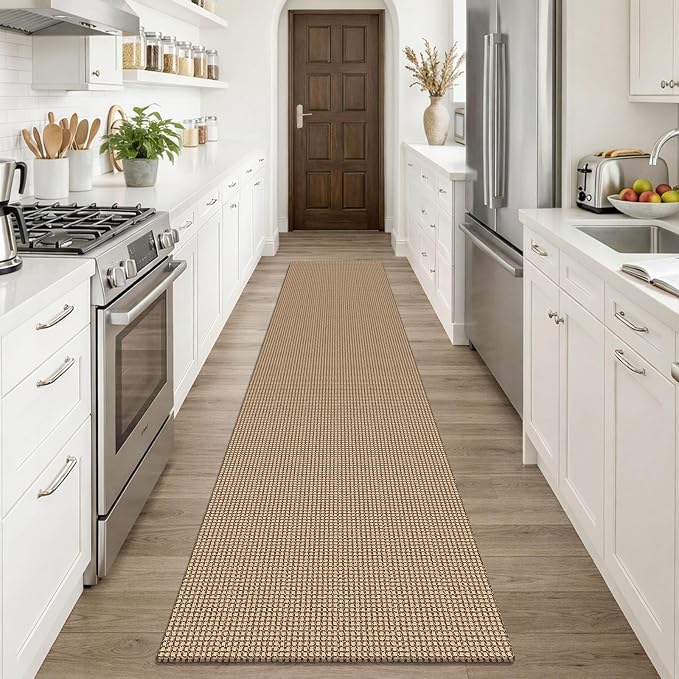 KOZYFLY Runners Rugs for Hallway 2x10, Washable Runner Rug, Woven Non Slip Kitchen Runner, Braided Entryway Rug, Floor Carpet for Entry, Aisle, Hall, Orange Beige/Tan/Brown