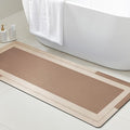 ACCUMTEK Non Slip Bath Mat, Thin Bathroom Rugs Fit Under Door, Quick Dry Bath Mats, Machine Washable Bath Rugs for Bathroom, Bathtub & Kitchen, Bathtub, Light Brown/Bordered/59 x20