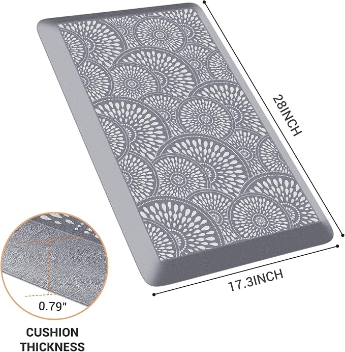 Mattitude 4/5 Inch Kitchen Mat, 17.3x28in Heavy Duty Ergonomic Comfort Foam Standing Desk Mat, Waterproof Non-Slip Standing Mats and Rugs for Kitchen, Office, Grey