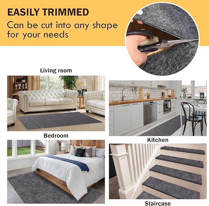 Waterproof Rug Pad 3x5 Ft, 1/4" Thick Under Area Carpet Padding,Non Slip Felt Rug Pads for Hardwood Floors, Protective Underlay Keeps Rugs in Place Without Wrinkles