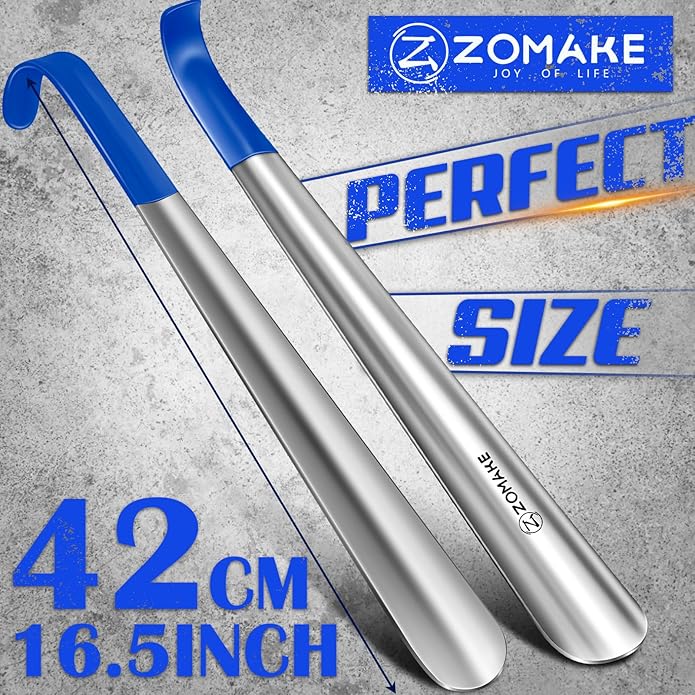 ZOMAKE Shoe Horn Long Handle for Seniors Men Women,Metal Long Shoehorn Boot Horn,16.5" Stainless Steel Shoe Spoon Helper