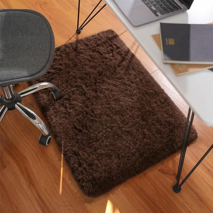 Ophanie Small Rug Washable Non Slip Throw Bedside Area Rugs, Fluffy Soft Brown Mini Bedroom Carpet, Affordable Door Entryway Indoor Inside Front Entrance Dog 2x3 Mat, Home Decor Aesthetic, Nursery