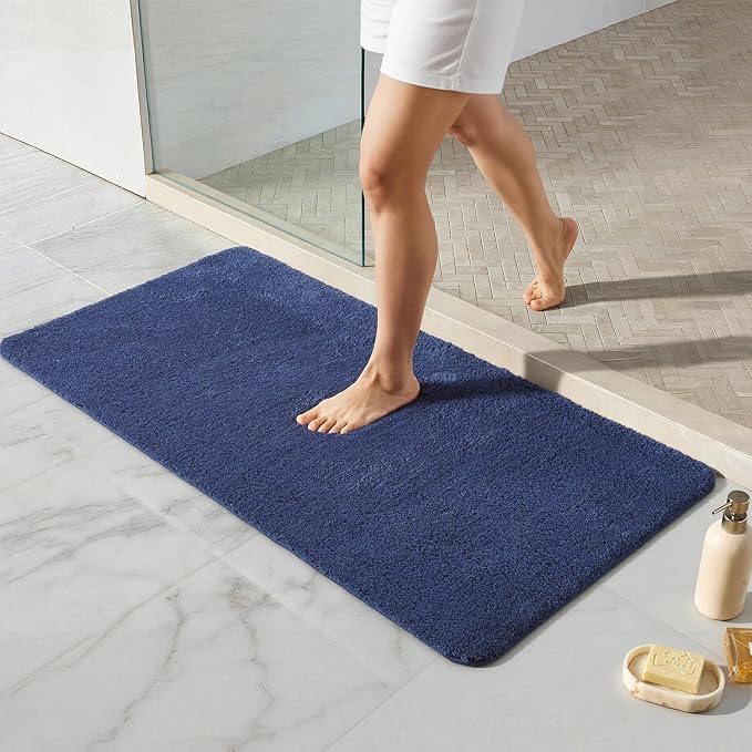 TYUU Navy Blue Bathroom Rugs, Ultra Soft Bath Rugs Non Slip Washable, Super Absorbent Quick Dry Bath Mat with Rubber Backing for Bathroom Floor, Shower, or Sink, Navy Blue 24" x 48"