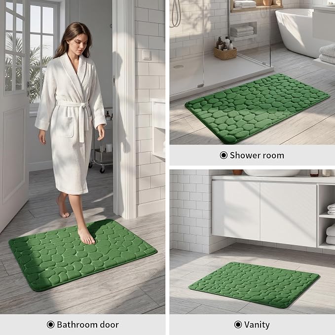 YIHOUSE Memory Foam Bath Mat Cobblestone Bathroom Rugs Super Water Absorbent Bath Mats for Bathroom Machine Washable Bath Rugs(20 x 32,Green)