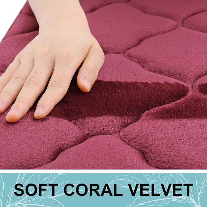 OLANLY Memory Foam Bath Mat Rug 24x16, Ultra Soft and Absorbent Bathroom Rugs, Non-Slip, Comfortable, Machine Washable Bath Carpet for Bathroom Floor, Tub, Shower and Home Decor Accessories, Burgundy