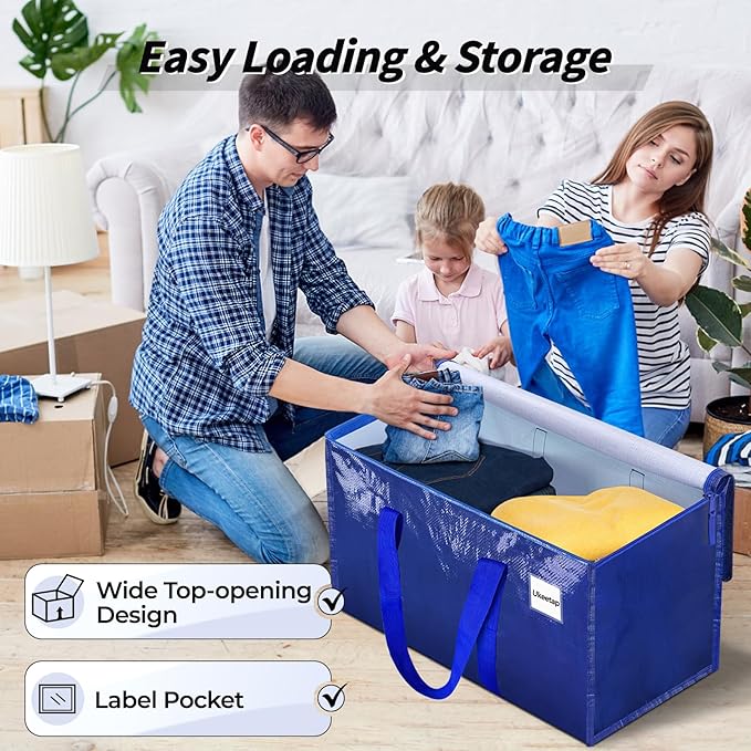 16 Pack Extra Large Heavy Duty Moving Bags, Blue Storage Bins with Lids, Reinforced Handles & Heavy-Duty Zippers Moving Boxes Storage Bags Totes for Clothes Packing, Dorms, College Supplies, Blue