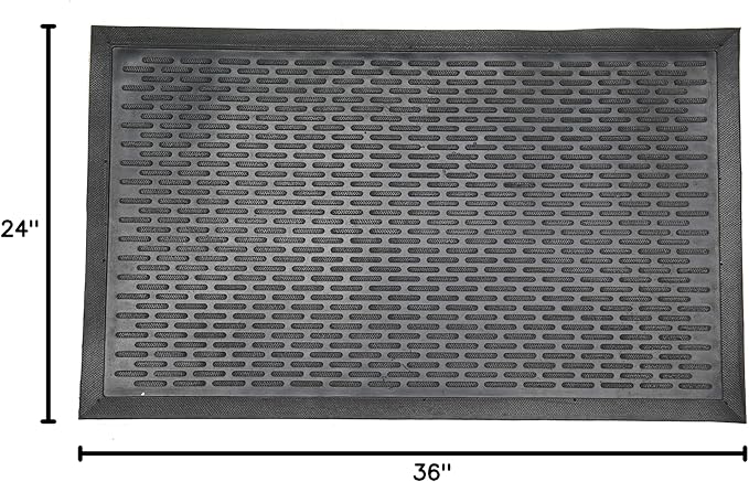 Ottomanson Waterproof Rubber Outdoor Doormat – Heavy-Duty Non-Slip Rubber Floor Mat with Ridge Scraper Pattern, All-Weather Front Door Entry Mat for Mud & Dirt Control – 24" x 36", Black
