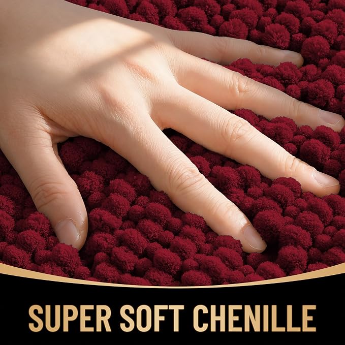 OLANLY Thick Toilet Rugs U-Shaped 24x20, Extra Soft Absorbent Shaggy Chenille Contour Bathroom Rugs for Toilet, Dry Quickly, Machine Washable, Non-Slip Bath Mat, Burgundy