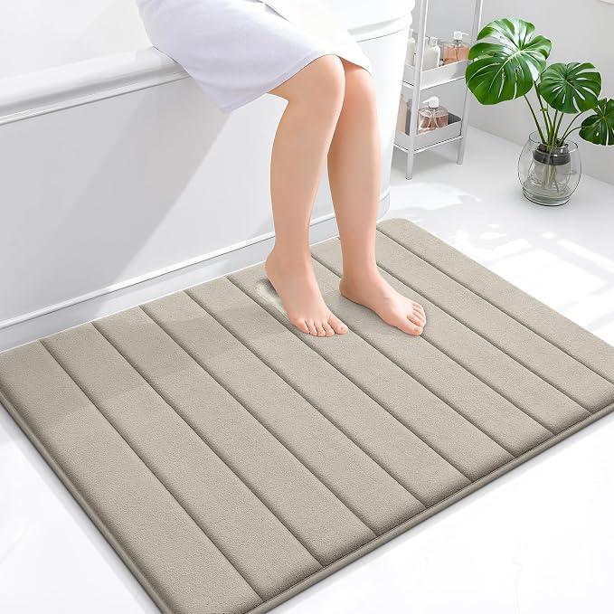 OLANLY Memory Foam Bath Mat 40x32, Super Soft Absorbent Bathroom Rugs, Quick Dry, Machine Washable Shower Floor Rugs, Bathmat Carpet, Bathroom Home Decor Accessories, Warm Taupe