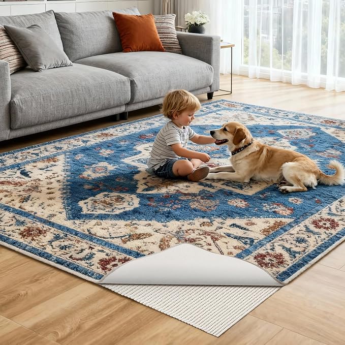 Songrey Non-Slip Rug Pad 10x12 FT, Extra Thick Carpet Pads for Hard Surfaces, Prevents Sliding and Secures Rugs, Provides Floor Protection with Comfort Cushioning