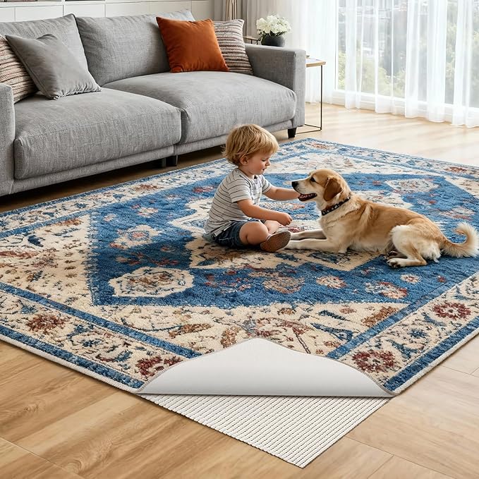 Songrey Non-Slip Rug Pad 9x13 FT, Extra Thick Carpet Pads for Hard Surfaces, Prevents Sliding and Secures Rugs, Provides Floor Protection with Comfort Cushioning