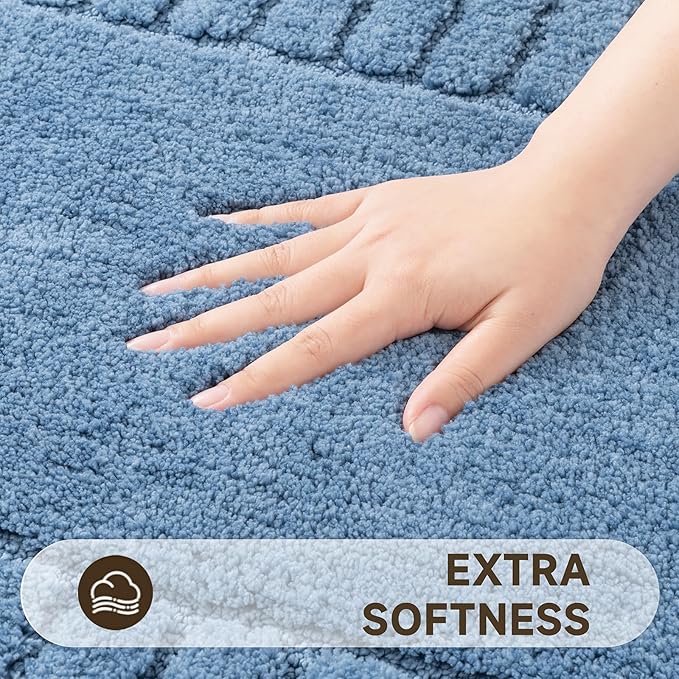 Pauwer Bathroom Rugs Set 5 Piece Non Slip Washable Bath Mat Set with U Shaped Contour Toilet Rugs Plush Absorbent Microfiber Shower Mat and Toilet Lid Cover for Bathroom, Blue