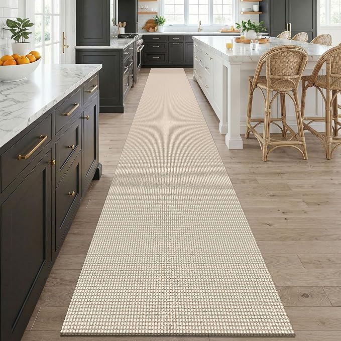 KOZYFLY Braided 2.5'x20' Runners Rugs for Hallway, Extra Long Washable Runner Rug, Woven Non Slip Kitchen Runner, Cotton Entryway Rug, Floor Carpet for Entry, Aisle, Hall, Ivory/Camel/Brown