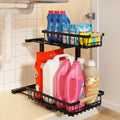 REALINN Under Sink Organizer, Height Adjustable 2 Tier Pull Out Cabinet Storage, L-Shaped Drawer Organizer for Kitchen Sink Organizer, Bathroom Organizers and Storage, Smooth Sliding Rails, Black