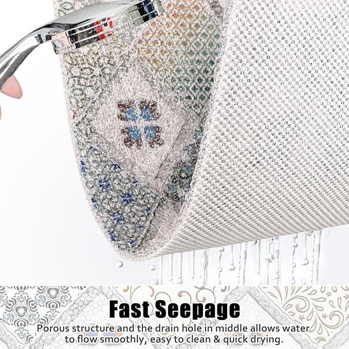 Square Shower Mat Non Slip: 27x27 Inch Extra Large Shower Floor Mat with Drain Hole in Middle - Soft PVC Loofah Bath Mat for Shower - Anti Slip Shower Stall Mat for Elderly and Kids