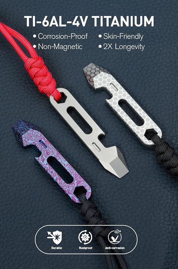 KEEPO LINK Titanium EDC Pry Bar Multitool, 4-in-1 Keychain Prybar Tool with Bottle Opener, Hex Wrench & 5cm Ruler, Ultra-Light Pocket Pry Tool for Everyday Carry & Outdoor, OLT03 (Damascus Purple)