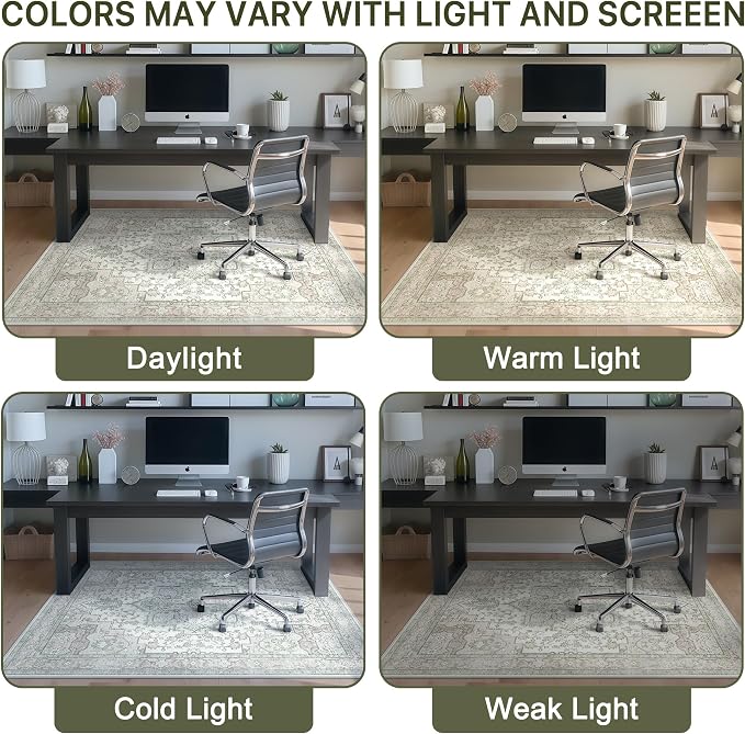 48"x60" Office Chair Mat for Hardwood Tile Floor, Under Desk Carpet Protector for Rolling Computer Chair Mat, Machine Washable Area Rug, Anti-Slip 1/5" Thick Low Pile Thin Vinyl Floor Mat, Mint