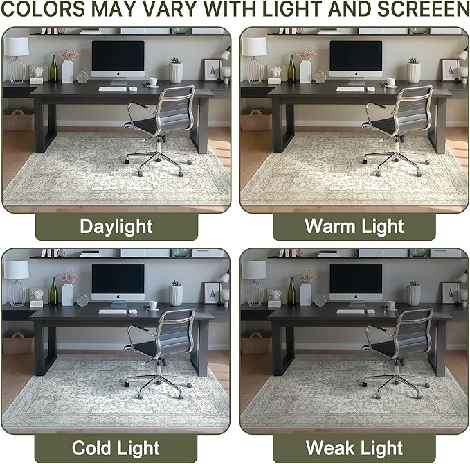 36"x48" Office Chair Mat for Hardwood Tile Floor, Under Desk Carpet Protector for Rolling Computer Chair Mat, Machine Washable Area Rug, Anti-Slip 1/5" Thick Low Pile Thin Vinyl Floor Mat, Mint