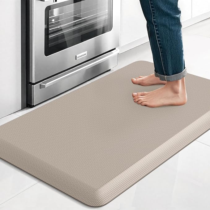 4/5 Inch Thicker Kitchen Mat, Cushioned Thick Floor Comfort Mat, with Non-Slip Bottom, Water & Stain Resistant, Easy Clean Standing Desk Mat for Kitchen, Sink, Office (17.3"x28"x0.8", Khaki)