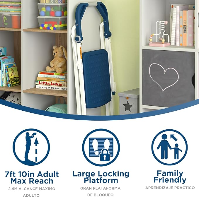 COSCO 2-Step Kitchen Stepper™ Folding Step Stool, Safety Kit Series, Ages 4+, Navy