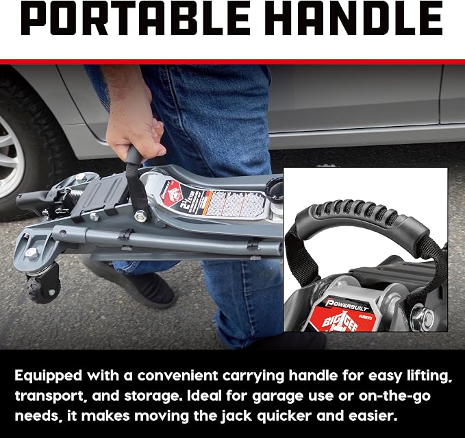 Powerbuilt Biggie Smalls 2.5-Ton Off-Road Trolley Jack with 4" Oversized Wheels, Saddle Extension, Integrated Handle Storage, Portable Design for SUVs, Trucks, and Off-Road Vehicles 620683ECE