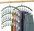 Legging Organizer for Closet, Metal Yoga Pants Hangers 4 Pack w/10 Clips Holds 40 Leggings, Space Saving Hanging Closet Organizer w/Rubber Coated Closet Organizers and Storage, Green