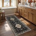 RELEANY Area Rugs Runner 2'6"x5' Washable Non-Slip, Floral Vintage Distress Medallion Carpet for Kitchen Hallway Bedroom Beside Laundry Room Bathroom, Black Brown Neutral Dark Tan