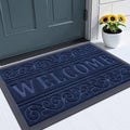OLANLY Welcome Door Mat Indoor Outdoor Entrance, Heavy Duty Sturdy Front Door Mat, Waterproof All-Weather Doormat, Stain Resistant, Low Profile, Easy Clean Patio Entryway Mat, 29.5 x 17, Navy Blue