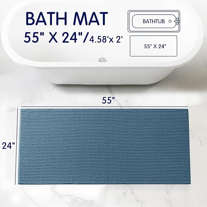 SUBRTEX Bathroom Rugs, 24" x 55" Chenille Bath Rug Soft Short Plush Bath Mat Soft Shower Mat Water Absorbent Shower Mat Quick Dry Machine Washable, Stone Blue