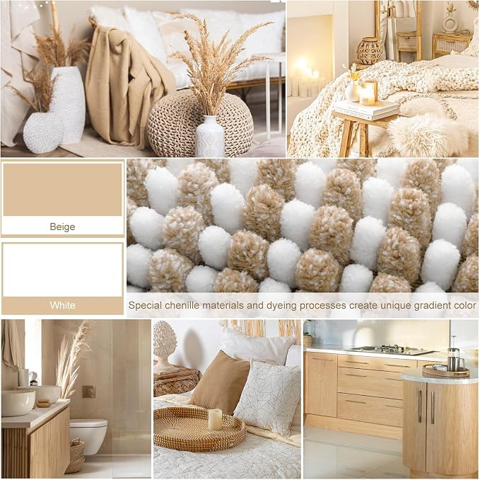BSICPRO Bathroom Rugs and Mats Sets, 2 Piece Thick Absorbent Chenille Bath Mat Rug Set Non Slip, Soft Shaggy Bath Room Floor Mats for Bathroom, Machine Washable (20" x 32" Plus 16" x 24", Beige)