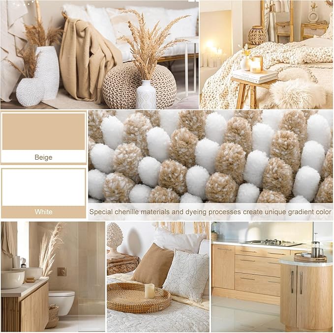 Bathroom Rugs Sets 2 Piece, Toilet Rugs U-Shaped, Contour Bath Mat Set for Toilet Bathroom, Soft Absorbent Chenille Bath Carpet, Quickly Dry, Washable (Beige, 32" x 20" + 24" x 20")