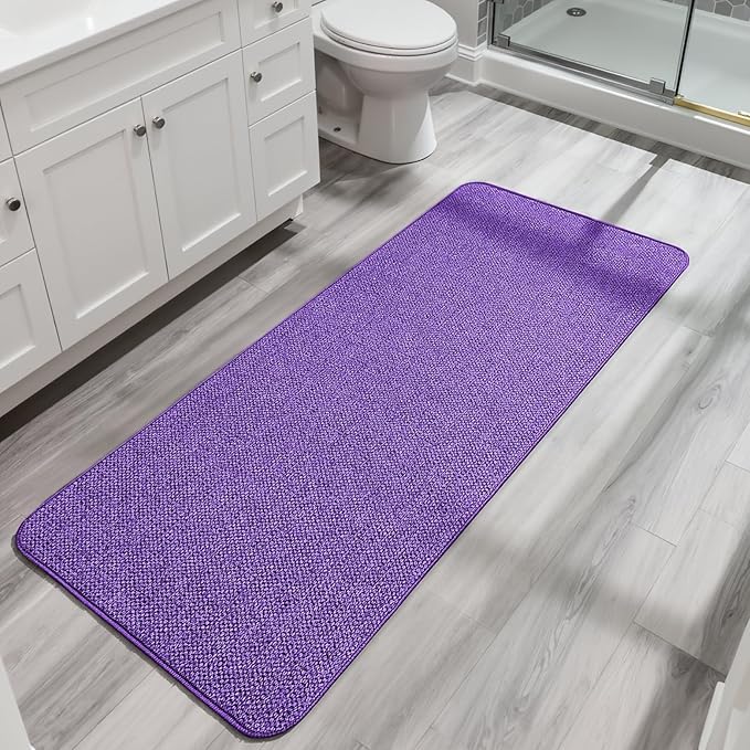 Bath Mat,Ultra Thin Bathroom Runner Rugs,Large Bath Mats for Bathroom,Quick Dry,Non-Slip,Machine Washable,Low Pile,Bath Rug,Shower Outside,Sink,Home Decor Accessories.Purple,1'5"x4'11"（17x59inch）