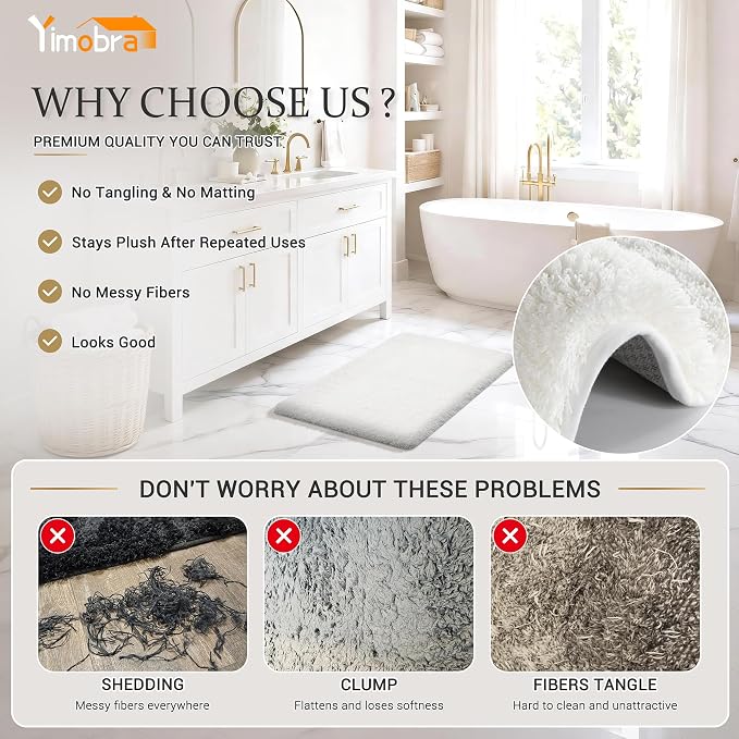 Yimobra Bath Rugs for Bathroom 32X20, Ultra Soft and Water Absorbent Bath Mats, Non Slip Plush Shower Mat Outside, Microfiber Thick Matts for Bathroom Floor/Tub, Machine Washable, Off White