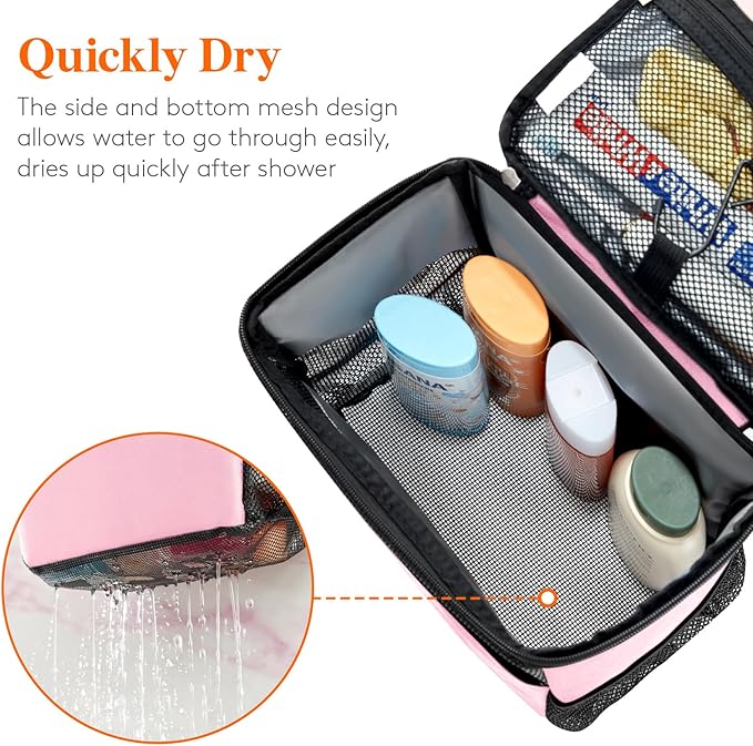 Lifewit Mesh Shower Caddy Bag Portable for College Dorm Room Essentials, Hanging Organizer Basket, Quick Dry Tote Bag for Camping, Bathroom, Beach, Travel, Large, Pink
