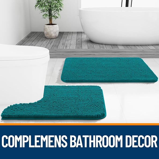 OLANLY Bathroom Runner Rugs 44x24, Soft Absorbent Chenille Bath Rugs, Rubber Backing Quick Dry, Machine Washable Long Bath Mats for Bathroom Floor, Tub and Shower, Home Decor Accessories, Deep Lake