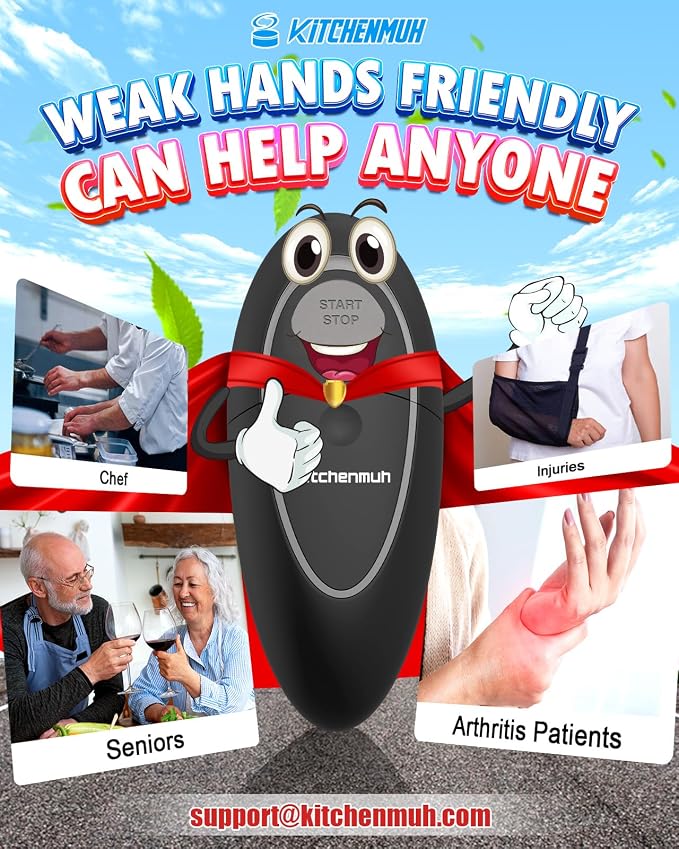 One Touch Electric Can Opener Fits All Can Sizes for Seniors with Arthritis, Battery Operated Can Opener with Smooth Edge, Food Safe Kitchen Gadgets Automatic Can Opener for Kitchen