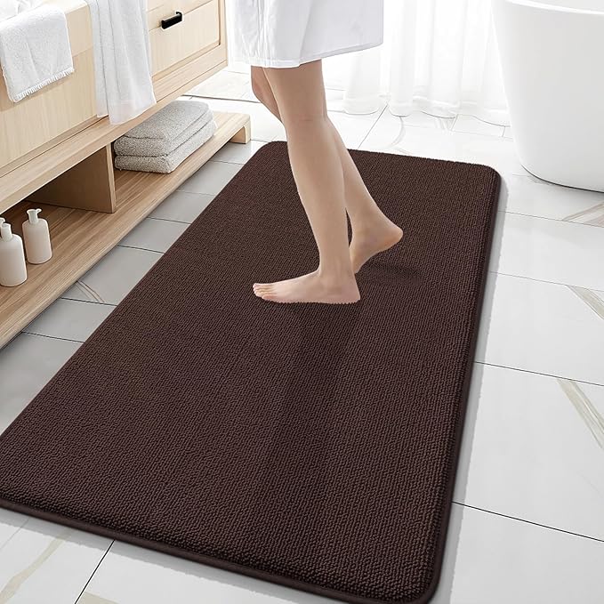OLANLY Thick Memory Foam Bathroom Runner Rugs 47x20, Extra Soft Absorbent Long Bath Rug, Quick Dry Bath Mats, Non-Slip, Machine Washable Mat for Bathroom, Tub and Shower, Home Decor Accessories, Brown
