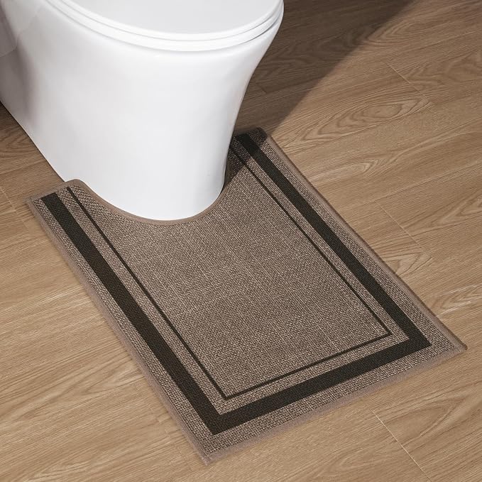 chakme Bathroom Rugs Mat U-Shaped 24x17, Ultra Thin Non Slip Bath Mat Small Quick Dry Absorbent Bath Mat for Bathroom Floor, (Dark Beige, U-24"x17")