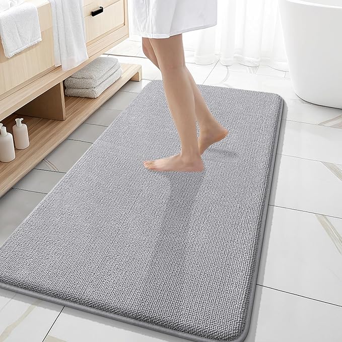 OLANLY Thick Memory Foam Bathroom Runner Rugs 47x20, Extra Soft Absorbent Long Bath Rug, Quick Dry Bath Mats, Non-Slip, Machine Washable Mat for Bathroom, Tub and Shower, Home Decor Accessories, Grey