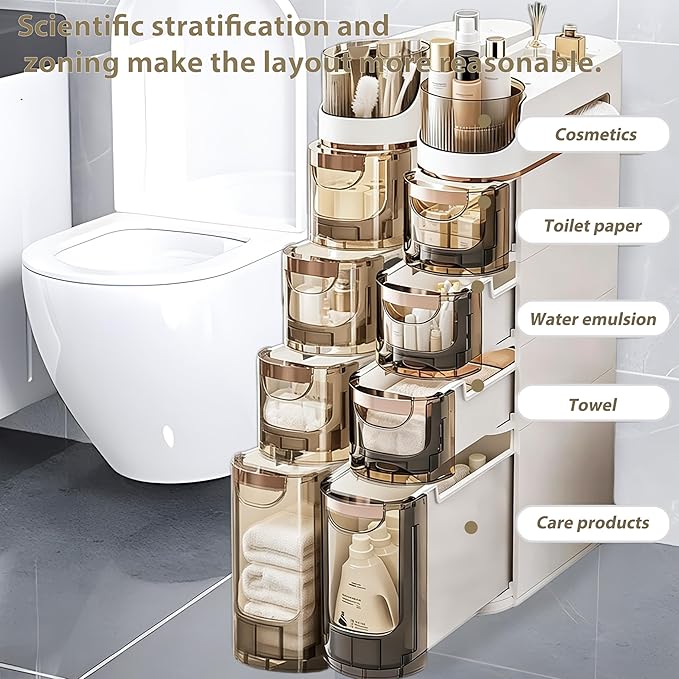 BGYMF 4-Tier Slim Bathroom Storage Cabinet,Slim Cabinet for Bathroom,Narrow Rolling Storage Cart with Wheels, White Plastic Organizer for Small Spaces, Kitchen, Laundry Room, Corner